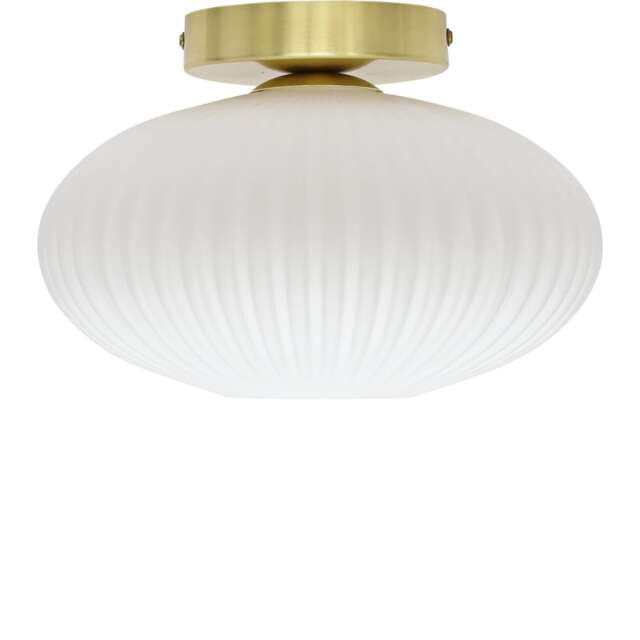 Baton - White Ribbed Oval Glass Satin Brass Ceiling Light Fitting