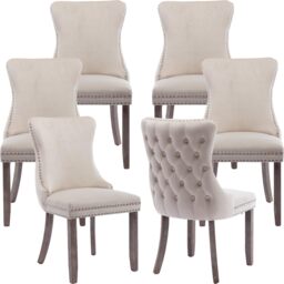Sierra Lux Set of 6 Modern Velvet Dining Chair with Wooden Legs
