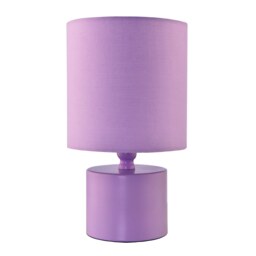 Modern Soft Lilac Glossy Table Lamp with Cotton Fabric Drum Shade