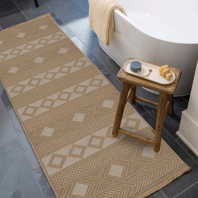 LIVABLISS Mystery-Washable Modern Jute Rug 79 x 220 cm Tan Beige Ivory