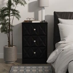 Memphis 3 Drawer Bedside Cabinet in Deep Black & Black Matt (Ready Assembled) Black Deep Black & Black Matt