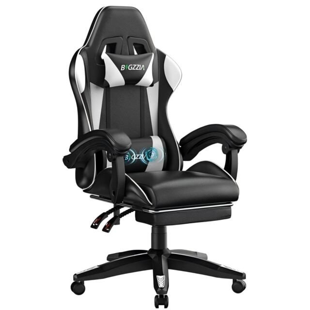 Rattantree Ergonomic Gaming Chair Massage Lumbar Footrest Leather Swivel 150 Kg Capacity
