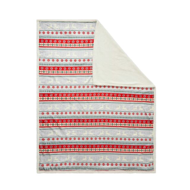 BHS Christmas Stag Stripe Throw with Sherpa, Red