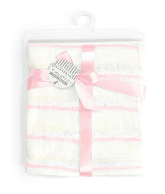 Stripes Baby Shawl - 75cm x 100cm Pink