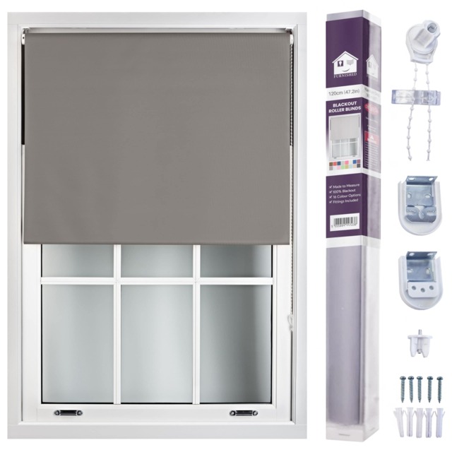 FURNISHED Made to Measure Blackout Blinds Easy Fit UV Protection Insulated Window Shade (W)120cm x (L)165cm Grey Dark Grey (W) 120cm x (L) 165cm