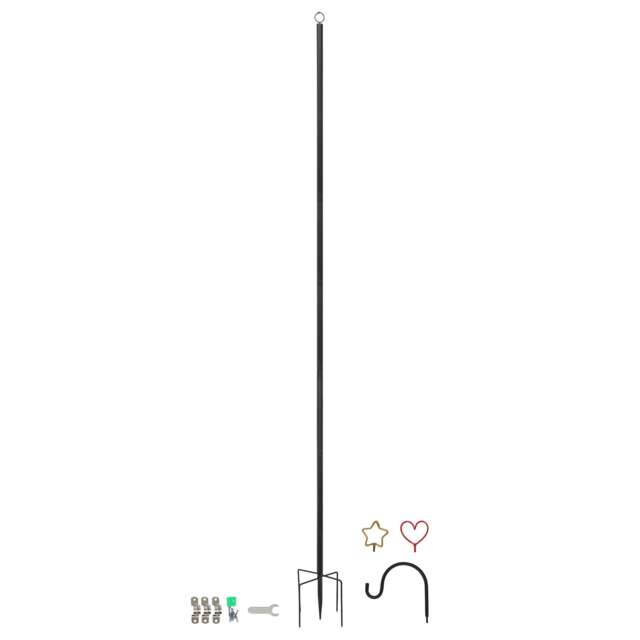 Harbour Housewares Outdoor Festoon Pole with Interchangeable Heads - 0.6-2.5m Tall Heavy-Duty Shepherd Hook Garden Pole Hooks Black Black One Size 1