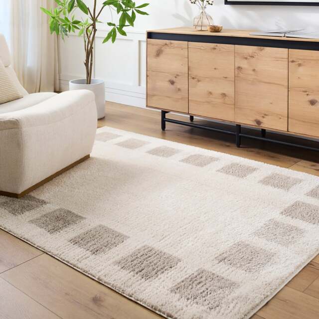 LIVABLISS Fossay Shaggy-Washable Modern High Pile Rug 200 x 275 cm Beige Grey