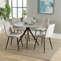 Aspen Grey Oak Effect 100cm Round Dining Table with 4 Straight Stitch Upholstered Fabric Chairs - Modern Dining Set White Natural One Size 1