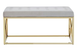 Orsina Mink Velvet Gold Finish Bench, Tufted Velvet Seating For Bedroom Or Living Room, Stainless Steel Frame Bench