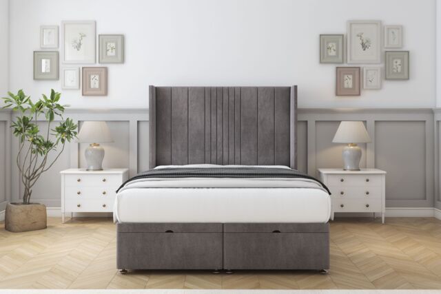 "Sloomy Hargrave Slate Naples Ottoman Bed Base With 54"" Wingback Headboard 3' Single Grey Slate Single 1"