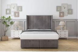 "Sloomy Hargrave Slate Naples Ottoman Bed Base With 54"" Wingback Headboard 3' Single Grey Slate Single 1"