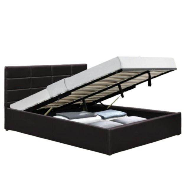 3ft Single PU Faux Leather Gas Lift Ottoman Bed In Brown