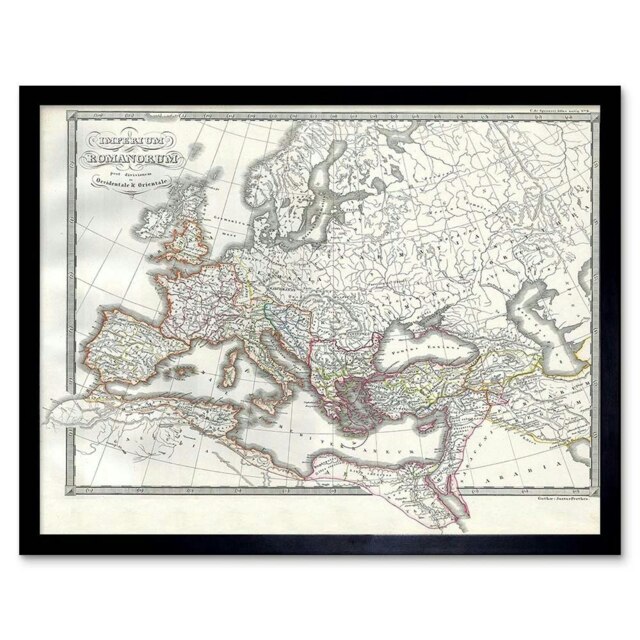 1850 Map Roman Empire Divided East West Ancient Rome Framed Wall Art Print