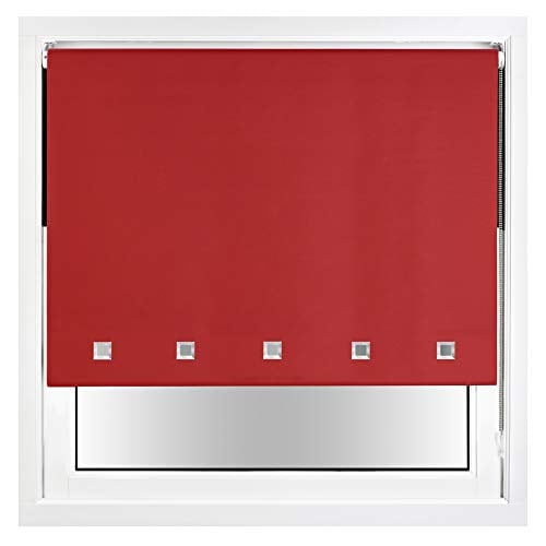 FURNISHED Blackout Roller Blind with Square Eyelets and Metal Fittings Easy Fit Window Shade Red Red (W) 105cm x (L) 210cm