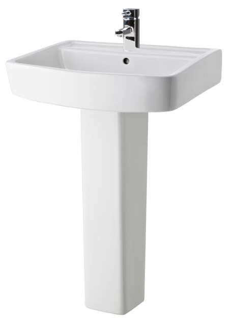 Balterley Square 1 Tap Hole Bathroom Basin Sink & Full Pedestal White White
