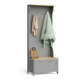 VonHaus Grey Coat Rack Stand and Shoe Storage Bench for Hallway