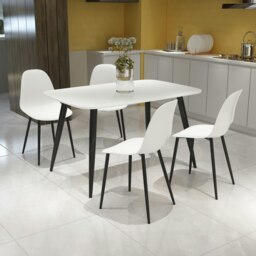 Aspen White 120cm Rectangular Dining Table with 4 Curve Plastic Chairs - Modern Dining Set White White One Size 1