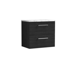 Balterley Level Wall Hung 2 Drawer Vanity Unit & Laminate Worktop for Modern Bathroom Storage Black Black Woodgrain