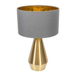 ValueLights Jax Antique Brass Touch Table Lamp Grey Gold Shade and Bulb