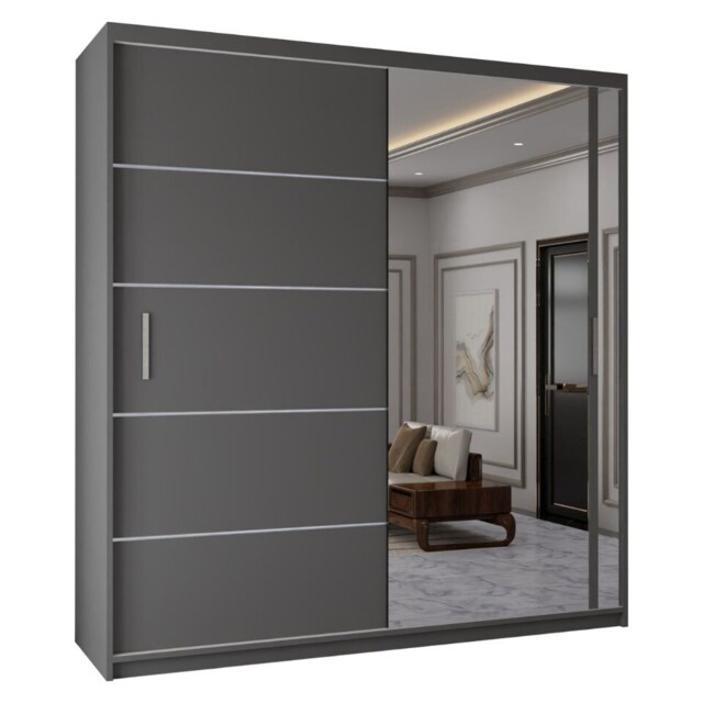 Sliding Wardrobes 4u Modern Sliding Door Wardrobe with Full Mirror 120cm, 150cm, 180cm and 203cm White, Black, Grey & Oak Grey 203cm