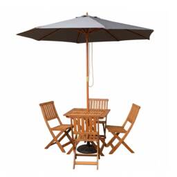 Outdoor 4 Person Folding Square Wooden Garden Dining Table Chairs Grey Parasol and Base Set
