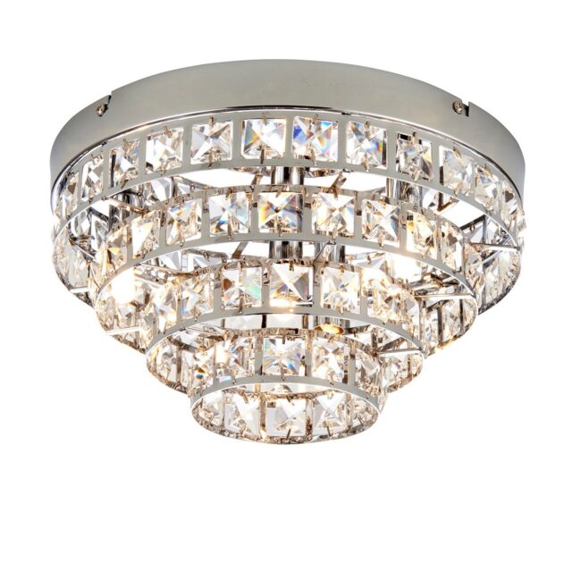 Motown 4 Light Flush Ceiling Light Chrome, Clear Crystal (K5) Glass, G9