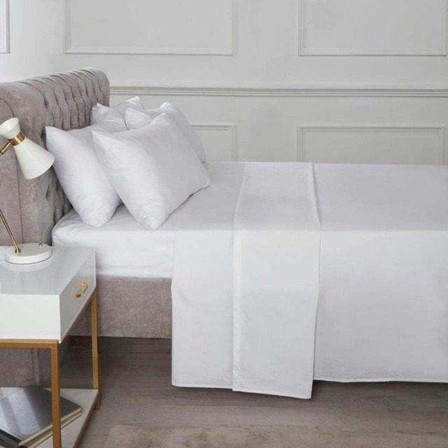 "Percale 180TC 10"" Fitted Sheet - White White Double 1"