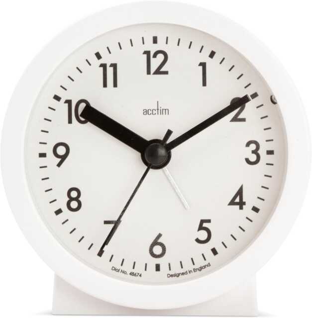 Acctim Gaby Small Analogue Contemporary Bedside Alarm Clock White White