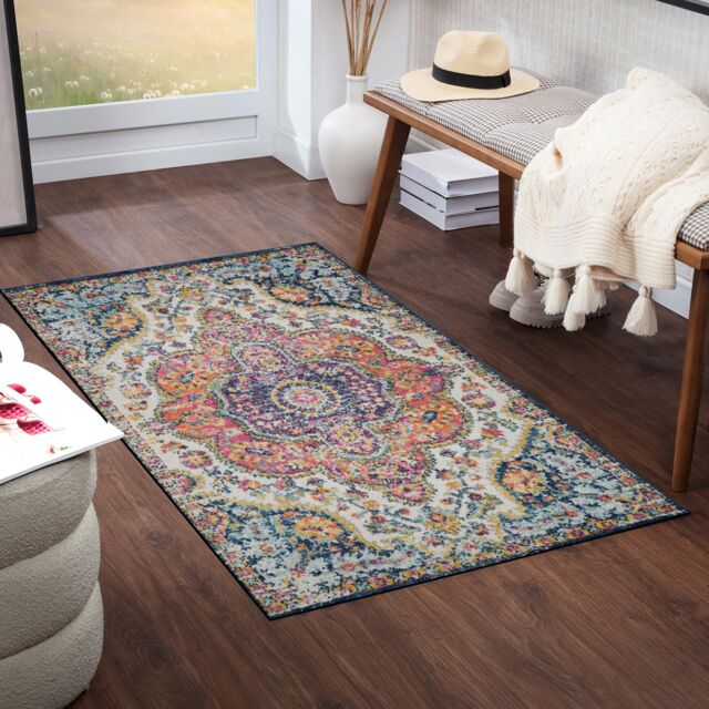 LIVABLISS Elaziz-Vintage Traditional Boho Rug 80 x 150 cm Pink Blue Orange Yellow