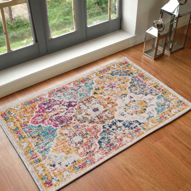 LIVABLISS Harput-Vintage Traditional Boho Rug 60 x 90 cm Orange Blue Beige Grey
