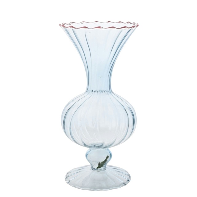 Hestia Ribbed Vase with Pink Trim