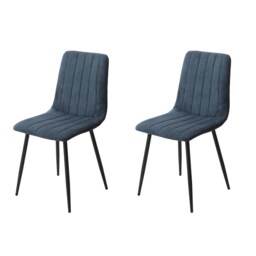 Pair of Aspen Cord Fabric Straight Stitch Compact Dining Chairs with Black Tapered Metal Legs Blue Blue 1