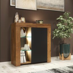 Sideboard Cabinet Storage Unit Cupboard Oak Black Matt LED Furniture 75cm