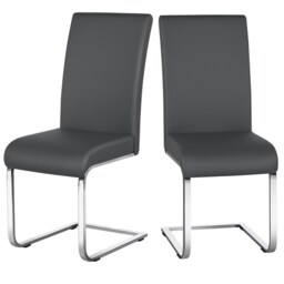 Yaheetech Set of 2 Dining Chairs Faux Leather Chairs with Metal Legs Grey Dark Grey