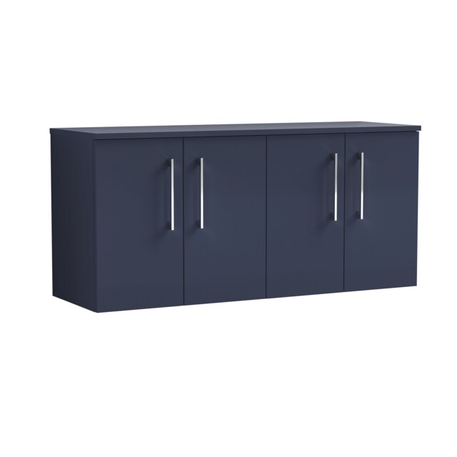 Balterley Level Modern Bathroom Wall Hung 4-Door Vanity Unit with Worktop, Soft Close Doors Blue Indigo Blue