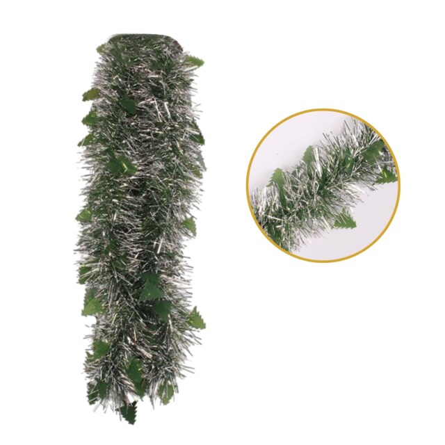 2m Christmas Die Cut Xmas Tree Silver Tinsel