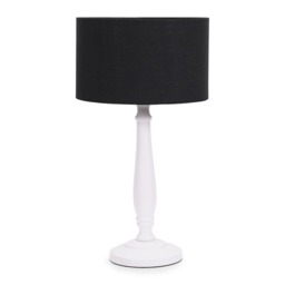 ValueLights Victoria White Wood Table Lamp Black Shade White Black