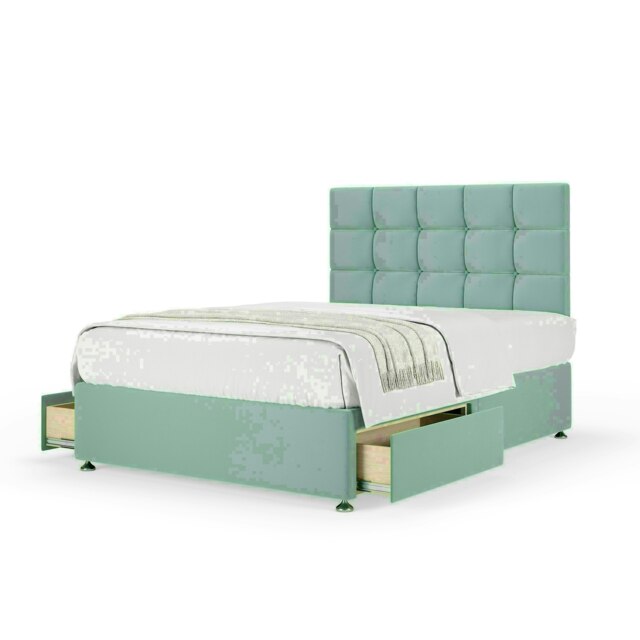 Duckegg Plush Velvet 2 Drawer Divan Base and Pearl Headboard Super King