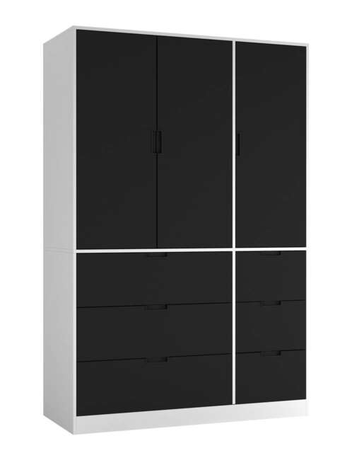 RIGA 3 Door 6 Drawer Wardrobe White White & Black 10 x 44.5 x 79 1
