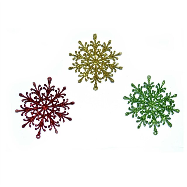 3Pcs Glitter Snowflake Christmas Tree Decoration Xmas Party Hanging Ornament, Multi