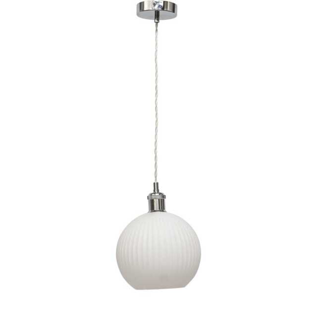 Betchley - White Ribbed Glass Globe Chrome Retro Pendant Fitting