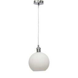 Betchley - White Ribbed Glass Globe Chrome Retro Pendant Fitting