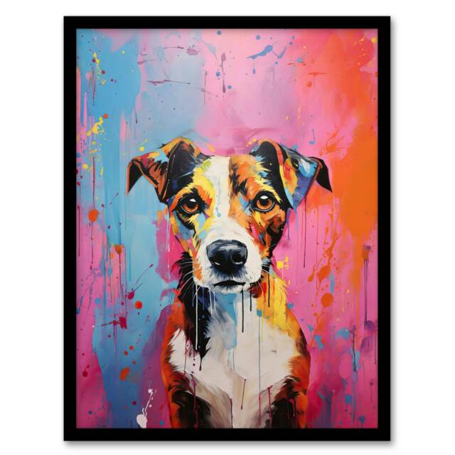 Dog Jack Russell Pet Portrait Baby Pink Black Framed Wall Art Print A4