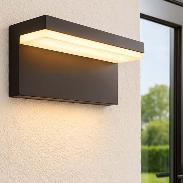 CGC Lighting Dallas Black Rectangular Outdoor Wall Light 9W 700lm 3000K IP65 Black Black Height: 8 cm Width: 21 cm Depth: 9 cm