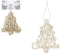 Pack of 6 Hanging Champagne Gold Glitter Trees For Christmas Decorations