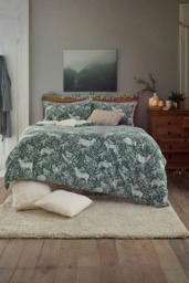 Woodland Folk Animal Duvet Cover Set – Soft Fleece with Cosy Sherpa Reverse Green Single