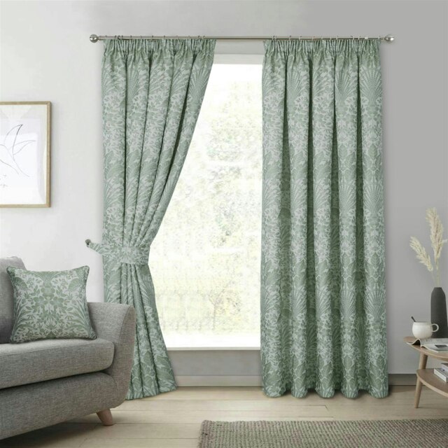 Keswick Floral Pencil Pleat Curtains - Green - 168cm x 229cm