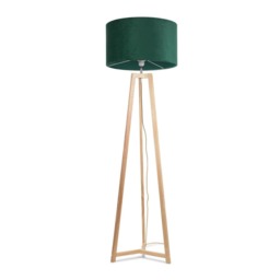 ValueLights Lottie Natural Wood Tripod Floor Lamp Forest Green Velvet Shade and Bulb