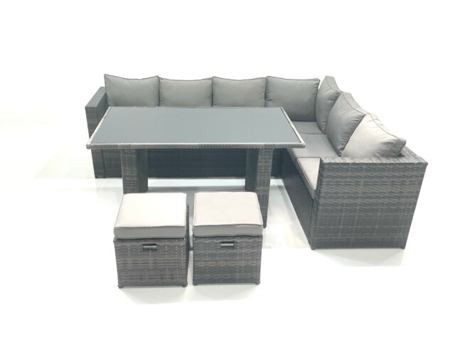 Fimous Outdoor Lounge Rattan Corner Sofa Set 6 Seater Garden Furniture with Small FootStools