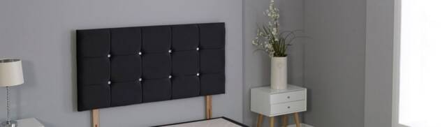"Black Plush Velvet Cube Headboard Black 2FT6 Small Single 26""inch Headboard"